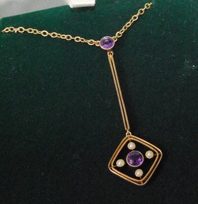 Lot 2173 - A contemporary 9ct gold, amethyst and seed...