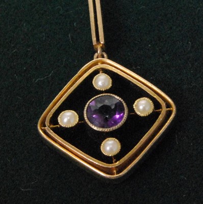 Lot 2173 - A contemporary 9ct gold, amethyst and seed...
