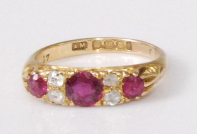 Lot 2234 - An Edwardian 18ct gold, ruby and diamond ring,...