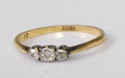 Lot 2242 - A circa 1920 18ct gold diamond three-stone...
