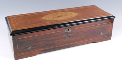 Lot 222 - A late 19th century Swiss rosewood cased music...