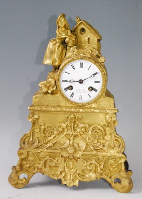 Lot 1471 - A 19th century gilt bronze mantel clock, the...