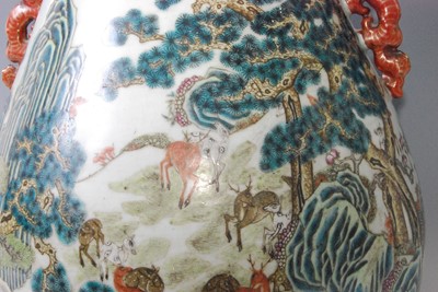 Lot 1348 - A large Chinese famille rose 'deer' vase, of...