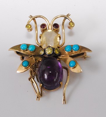 Lot 2277 - A circa 1900 yellow metal insect brooch, being...