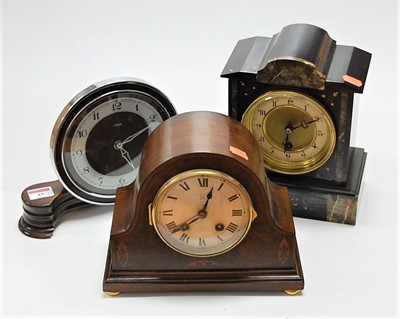 Lot 45 - A circa 1900 slate mantel clock, h.24cm;...
