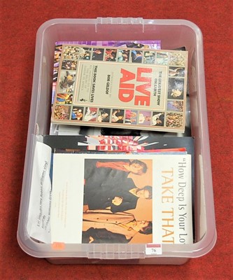 Lot 76 - A box of miscellaneous pop music memorabilia,...