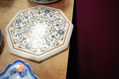 Lot 145 - A white marble and pietra dura inlaid stand,...