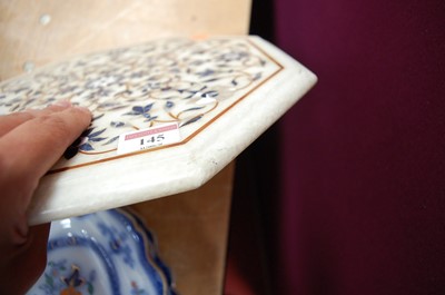Lot 145 - A white marble and pietra dura inlaid stand,...