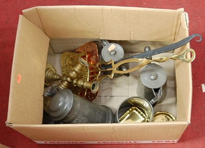 Lot 169 - A box of miscellaneous metalware, to include...