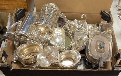 Lot 269 - A box of miscellaneous silver plated wares, to...