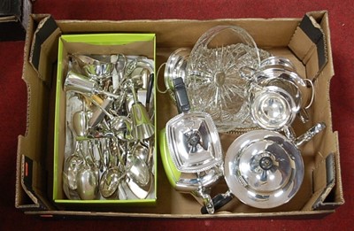 Lot 272 - A box of miscellaneous silver plated wares, to...