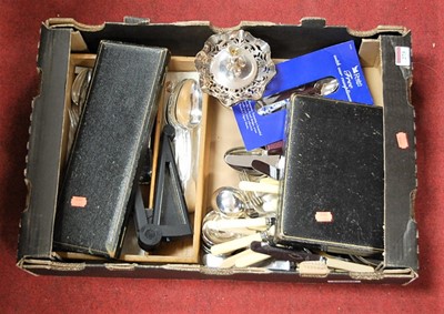 Lot 273 - A box of miscellaneous silver plated flatware,...