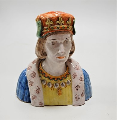 Lot 101 - An earthenware tin-glazed bust of a Nobleman,...