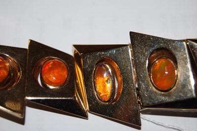 Lot 118 - A 1970s 14ct gold and fire-opal set bracelet,...