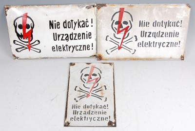 Lot 24 - A Polish enamel electrocution warning sign