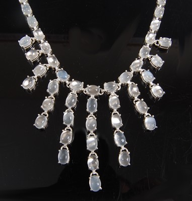 Lot 2591 - A white metal moonstone fringe necklet,...