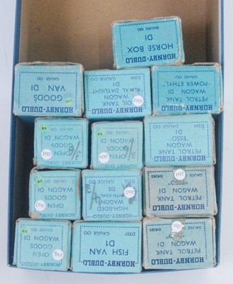 Lot 762 - 13 early post-war Hornby Dublo wagons in pale...