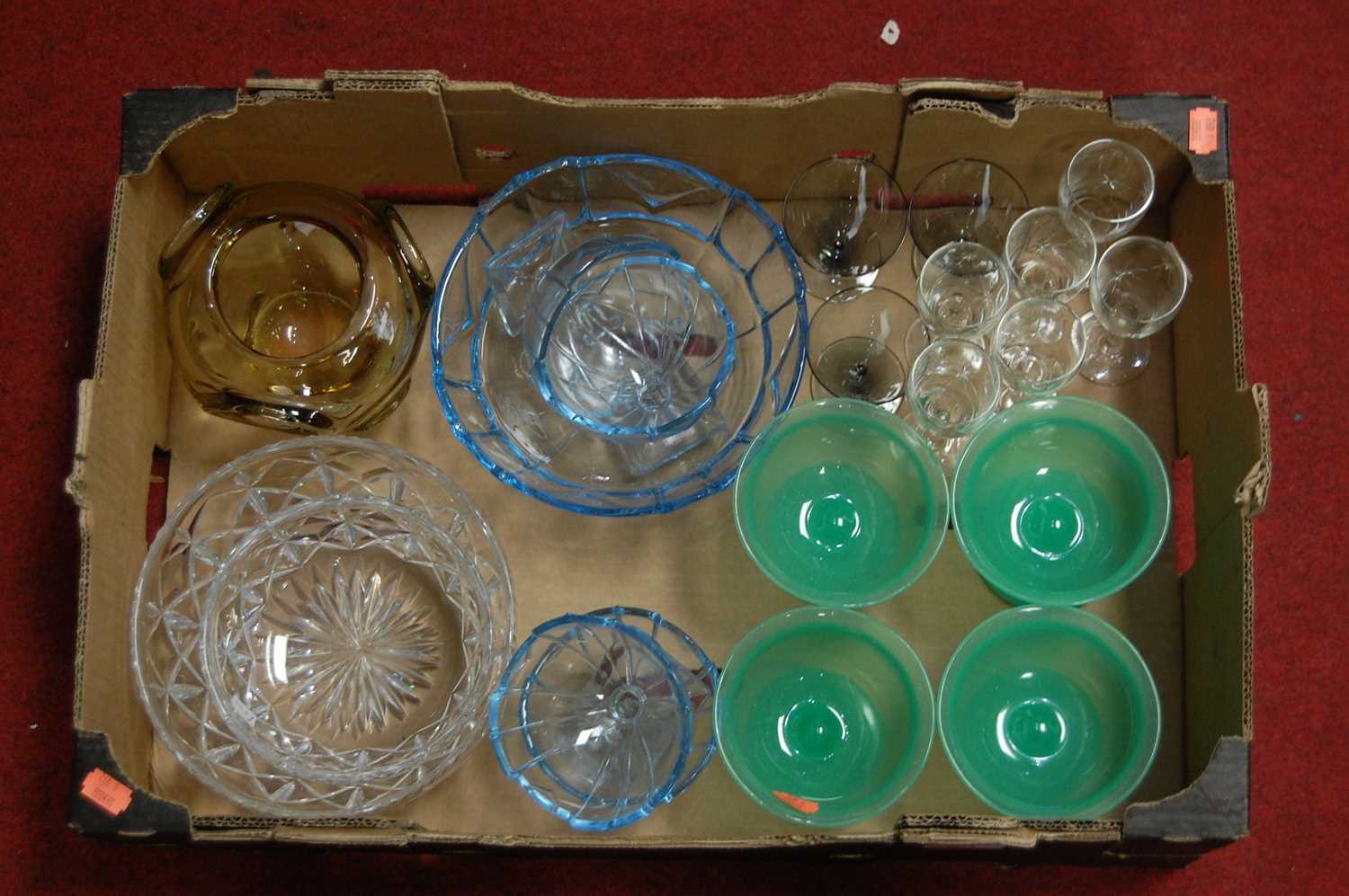 Lot 102 - A box of miscellaneous glassware to include...