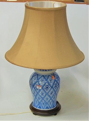 Lot 154 - A modern blue & white table lamp with silk...