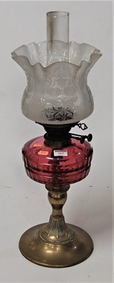 Lot 162 - A Victorian brass pedestal oil lamp having...