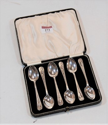 Lot 273 - A cased set of six silver teaspoons,...
