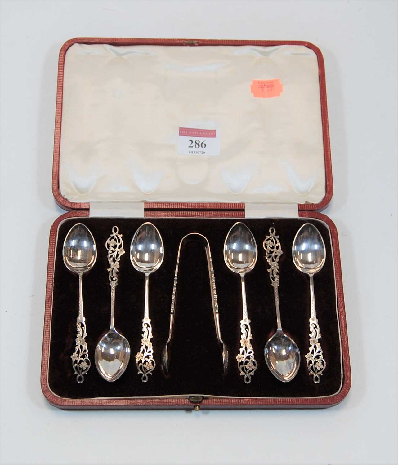 Lot 286 - A cased set of six silver teaspoons and a pair...