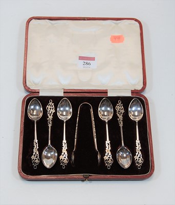 Lot 286 - A cased set of six silver teaspoons and a pair...