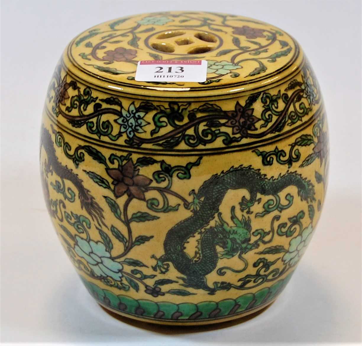 Lot 213 - A reproduction Chinese stoneware barrel, the...