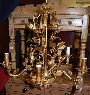 Lot 1267 - A floral decorated gilt metal five light...