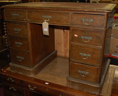 Lot 1291 - A Victorian oak round cornered twin pedestal...