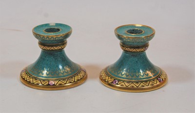 Lot 232 - A pair of Minton dwarf table candlesticks, on...