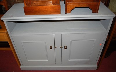 Lot 1310 - A grey painted pine double door side cupboard...