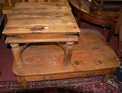 Lot 1371 - A rustic pine low round cornered two-drawer...
