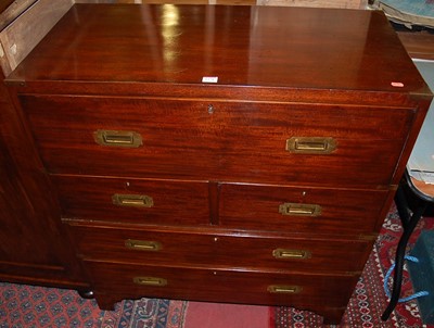 Lot 1374 - A mahogany and brass bound campaign secretaire...