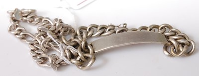 Lot 374 - Two white metal curb link identity bracelets