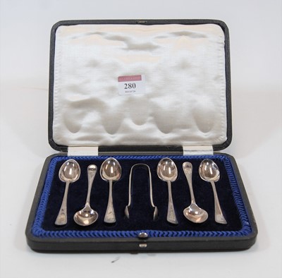 Lot 280 - A cased set of six silver teaspoons and a pair...