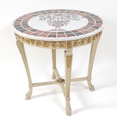 Lot 1554 - A painted and marble topped centre table, in...