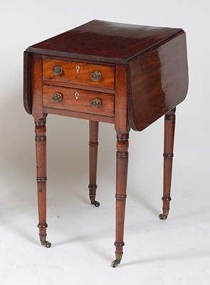 Lot 1597 - A Regency mahogany work table, the fall leaves...