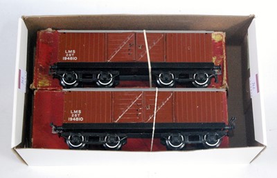 Lot 362 - Two Hornby 1948/5 no. 2 goods vans, LMS brown...