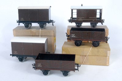 Lot 367 - Five Bassett-Lowke brown LMS wagons:- goods...