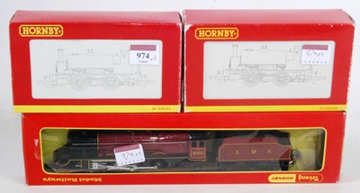 Lot 974 - Three Hornby locos:- R258NS LMS red "Princess...