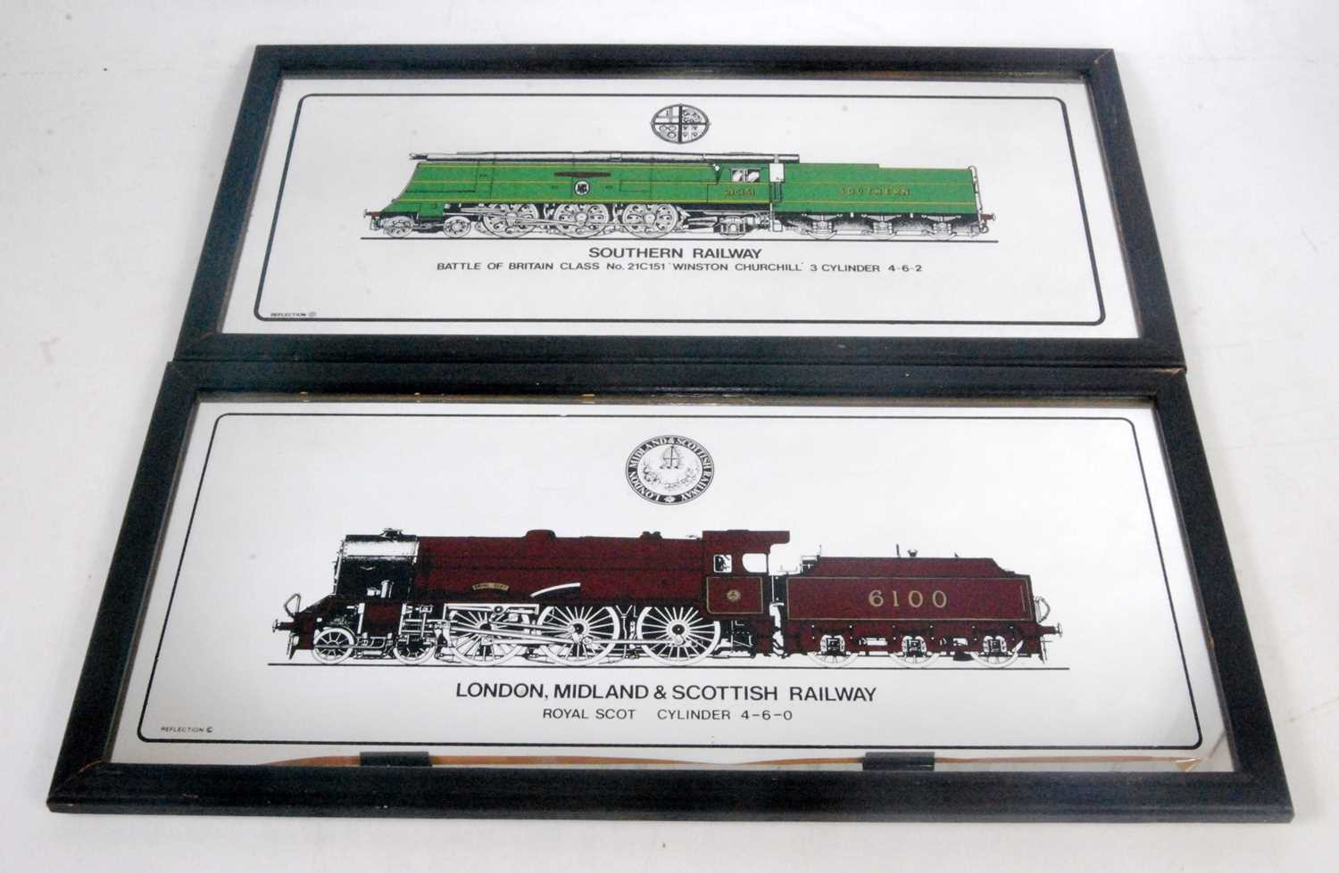 Lot 15 - Six locomotive pictures in plastic frames and...