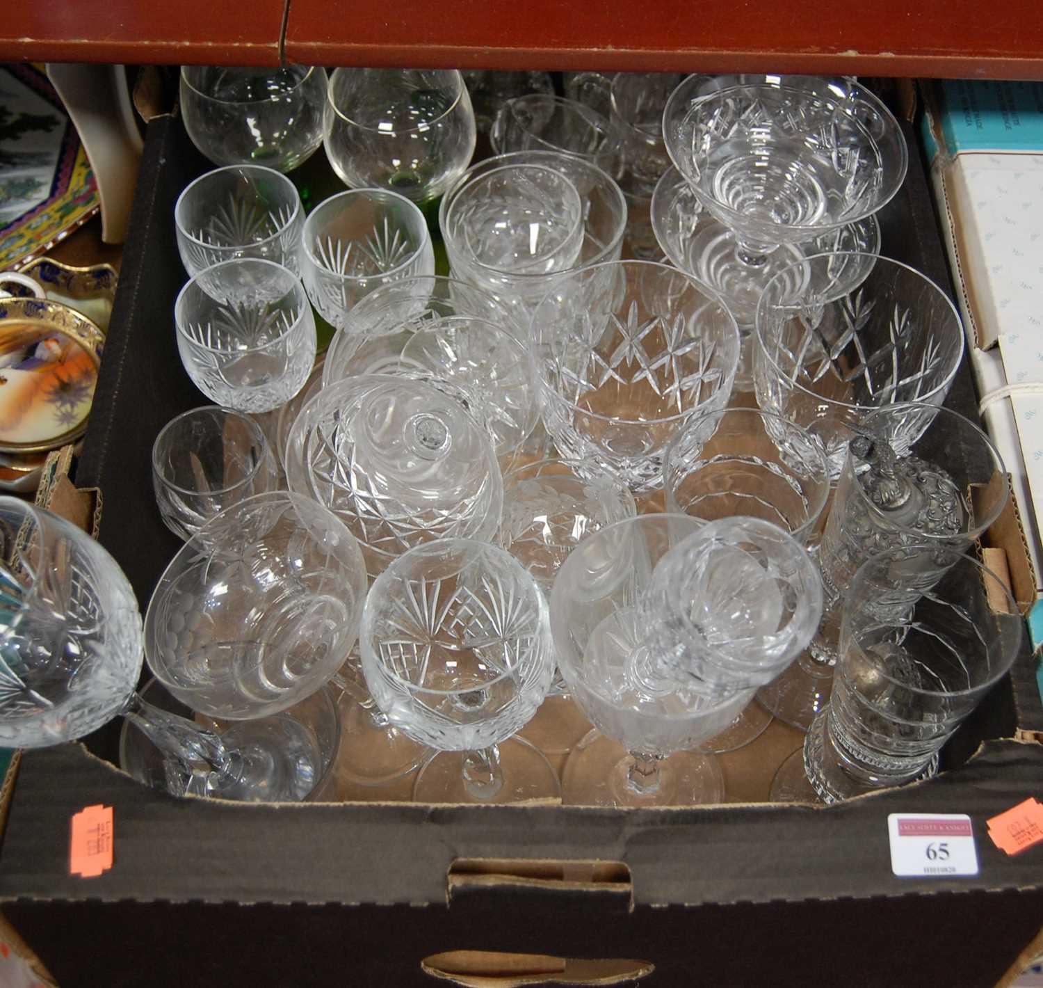 Lot 65 - A box of miscellaneous glassware, to include...