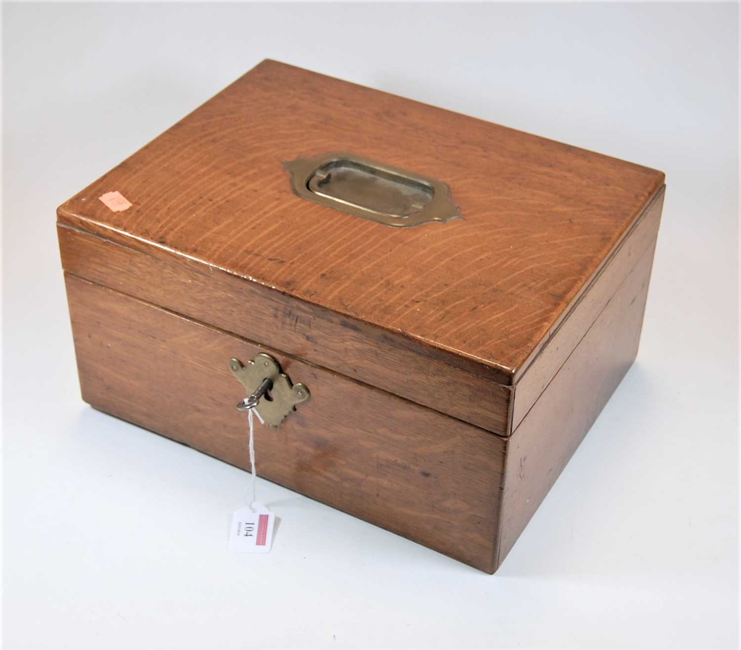 Lot 104 - A 1920s oak deed box, having recessed brass...