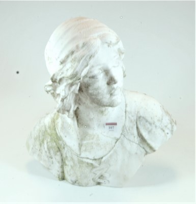Lot 107 - A weathered carved white marble head and...