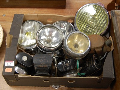 Lot 119 - A collection of assorted car lamps and...