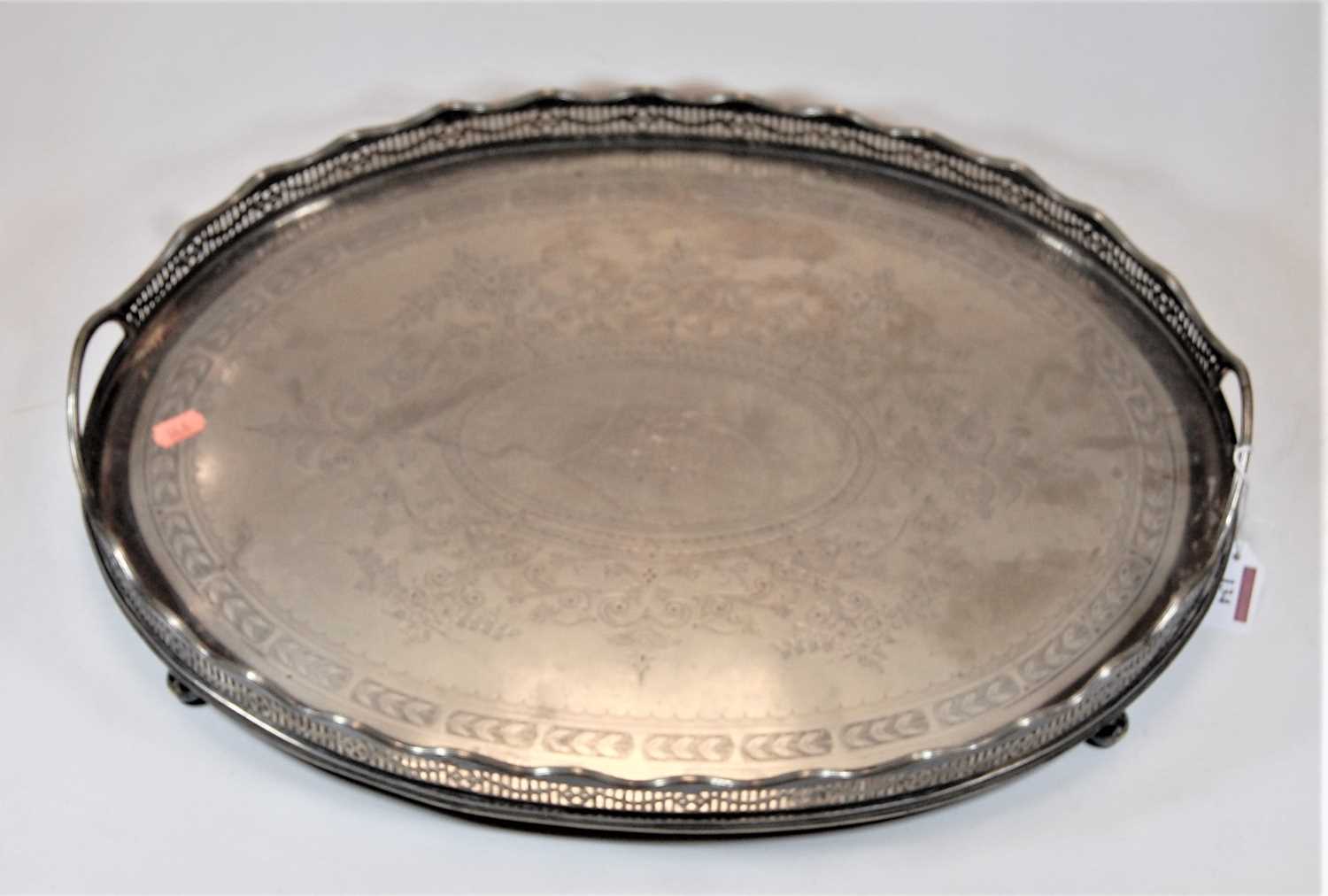 Lot 134 - A Victorian silver plated twin handled oval...