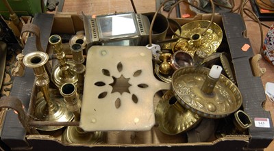 Lot 143 - A box of miscellaneous metalware to include...