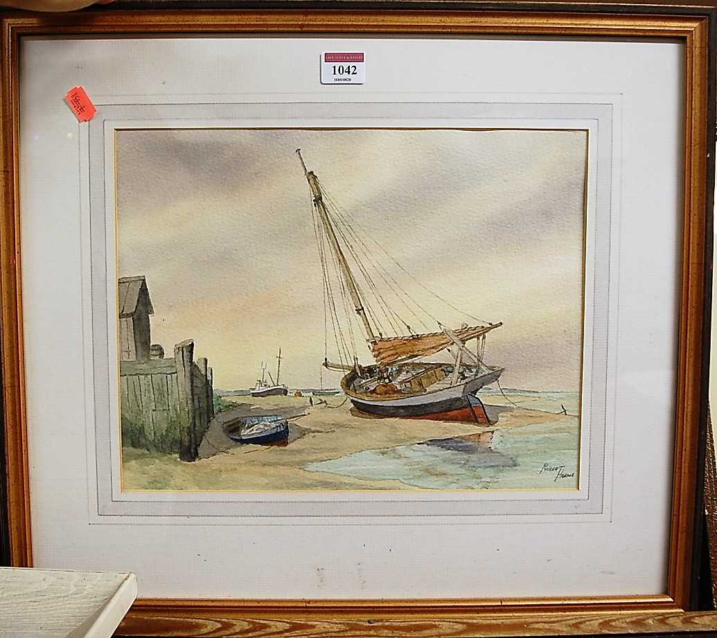Lot 1042 - Robert Horne - Old Smack at Low Tide,...
