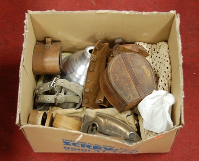 Lot 174 - A box of miscellaneous items, to include suede...